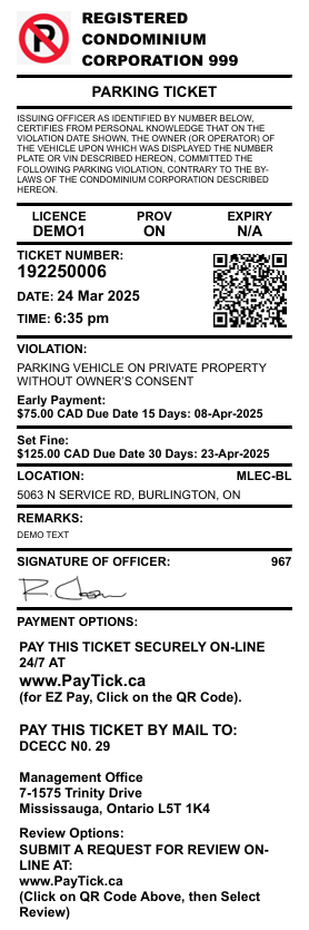 Private Condominium Ticket